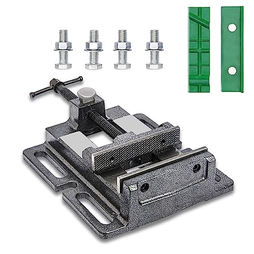 Drill Press Vise,4" Heavy Duty Bench Vise, Bench Clamp Vise，Drill Press Vice with Multi-Groove Vice Jaw Pads and Quick Adjustment Button