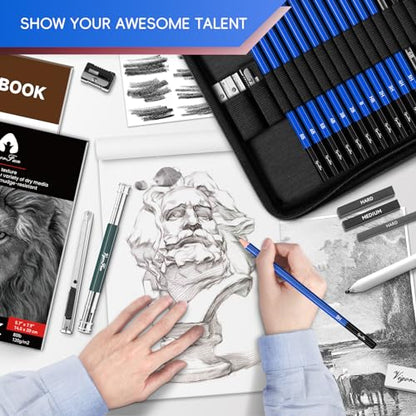 Art Supplies, Sketching & Drawing Pencils Art Kit with 2 Sketch Pads , Professional Artists Drawing Supplies Set Includes Graphite, Charcoals, - WoodArtSupply