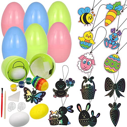 JOYIN 54 Pcs Easter Crafts Assortment Kit with Prefilled Easter Eggs Painting Kit Include Wooden Eggs, Suncatchers and Scratch Cards for Easter Party - WoodArtSupply