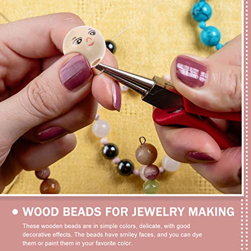 VOSAREA 50pcs Wooden Beads Smile Face Wood Beads Ball Wood Beads Spacer Beads with Hole for DIY Jewelry Bracelet Necklace Craft Making (18MM) VOSAREA