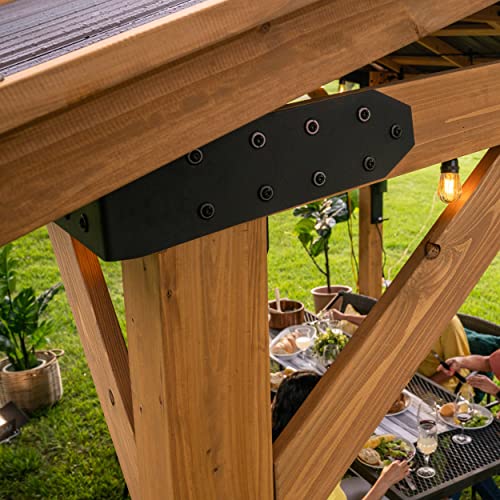 Backyard Discovery Norwood 14x12 All Cedar Wood Gazebo,Thermal Insulated Steel Roof, Durable, Supports Snow Loads and Wind Speed, Rot Resistant, Backyard Discovery