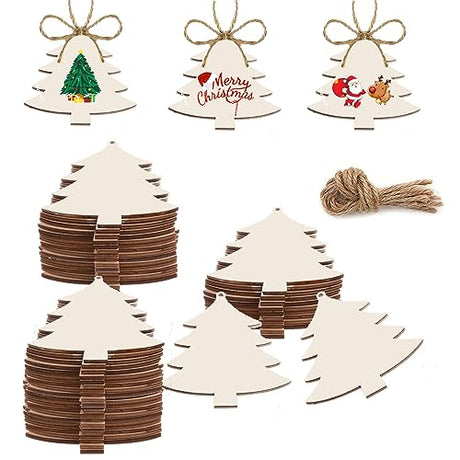 50PCS Unfinished Wood kit with Holes, Wood Slice for DIY Crafts, Blank Tree Wood Cutouts Wooden Tags Ornaments for Sign Gift Tags, Christmas Waeceip