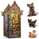 DIY Book Nook Kit Castle Miniature Dollhouse Kit, Magic Castle Bookshelf Insert Decor with Sensor LED Light, Bookend Building Set Hobbies 3D Wooden Hallisun