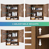 SMIBUY Bathroom Cabinet Wall Mounted, Bamboo Over-The-Toilet Storage Organizer, Space Saver Medicine Cabinet with 2 Door and Adjustable Shelves SMIBUY