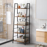 Yusong 5-Tier Industrial Ladder Bookshelf - Rustic Brown Storage Rack for Home and Office Yusong