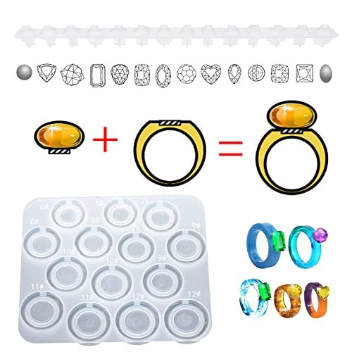 Yayatty Resin Molds Silicone, Resin Ring Mold for Epoxy Resin, Diamond Rings Molds with 14 Different Sizes and Bracelet Epoxy Mould for DIY Crafts