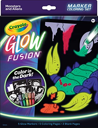 Crayola Glow Fusion, Glow in The Dark Coloring Set, Includes 5 Glow Markers, Alien & Monster Coloring Pages, Gift for Kids Crayola