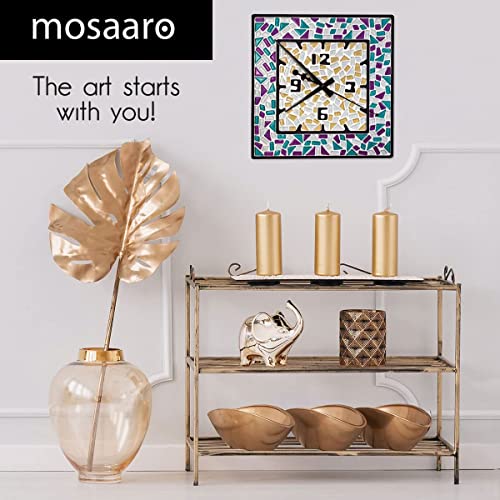 Mosaaro Glass Mosaic Tiles Kit Clock Square with Mechanism – Exclusive Art DIY GlassCraft for Adults and Teens – Creative Gift for Craft Lovers – - WoodArtSupply