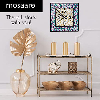 Mosaaro Glass Mosaic Tiles Kit Clock Square with Mechanism – Exclusive Art DIY GlassCraft for Adults and Teens – Creative Gift for Craft Lovers – - WoodArtSupply