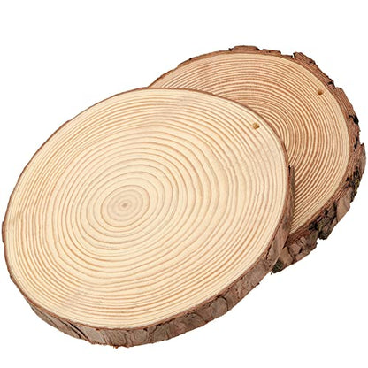 MANCHAP 10 PCS 5.9-6.2 Inch Craft Wood Slices with Hole, Unfinished Wooden Logs Slices with Hanging String, Natural Wood Discs for Crafts, Painting,