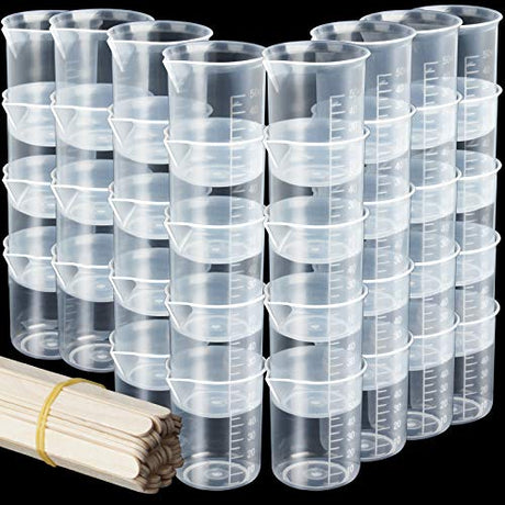 LEOBRO 50ml/1.7oz Epoxy Mixing Cups, 38PCS Graduated Epoxy Resin Cups, Resin Mixing Cups, Beaker, Pouring Cup, Plastic Measuring Cup for Resin, LEOBRO