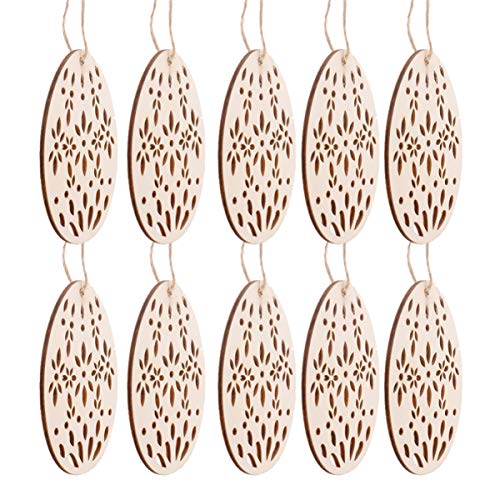 SEWACC 20pcs Wooden Easter Ornaments Crafts Unfinished Wood Pieces Wooden Easter Egg Cutouts Easter Egg Shape Wooden Pendants Easter Hanging - WoodArtSupply