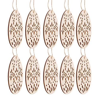 SEWACC 20pcs Wooden Easter Ornaments Crafts Unfinished Wood Pieces Wooden Easter Egg Cutouts Easter Egg Shape Wooden Pendants Easter Hanging - WoodArtSupply