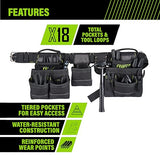 AWP Carpenter Tool Rig with Carry Handles, Premium Tool Belt, Air-Mesh Padded Belt Fits Waists Up to 50 Inches,Black AWP