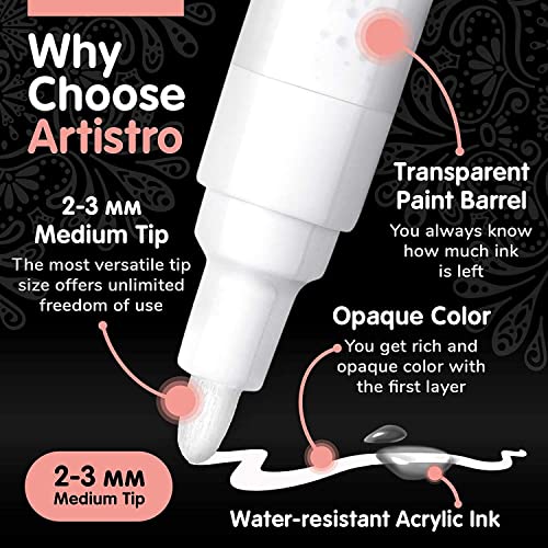 ARTISTRO 12 Acrylic White Paint Markers Medium Tip and 16 Acrylic Paint Pens Brush Tip, Bundle for Artists, Amateur Hobbyists and Painting Lovers… ARTISTRO