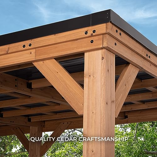 Backyard Discovery Kingsport 20 ft. x 12 ft. All Cedar Wooden Carport Gazebo with Hard Top Steel Roof