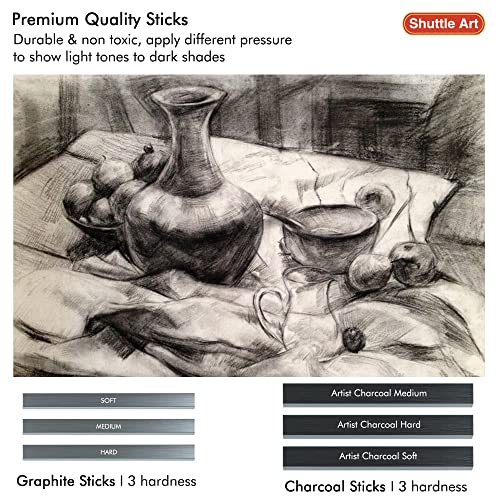 Shuttle Art Sketching and Drawing Pencils Set, 37-Piece Professional Sketch Pencils Set in Zipper Carry Case, Drawing Kit Art Supplies with Graphite Shuttle Art