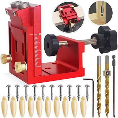 HFM Pocket Hole Jig Kit Adjustable Woodworking Tools Pocket Dowel Hole Jig System Set Wood Woodwork Guides Joint Angle Tool Carpentry Locator. - WoodArtSupply