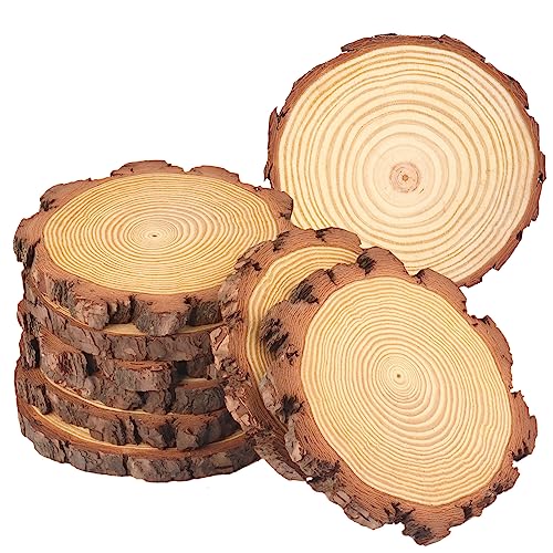 9 PCS 7-8 Inch Natural Wood Slices, Unfinished Pine Wood Circles with Barks for Coasters, DIY Crafts, Christmas Rustic Wedding Ornaments and - WoodArtSupply