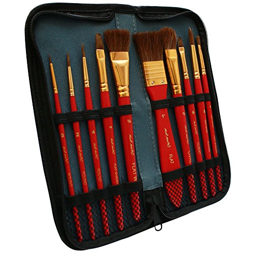 Mont Marte Art Paint Brushes Set with Case, 10 Different Size, Nice Art Gift for Kids &Artists - WoodArtSupply