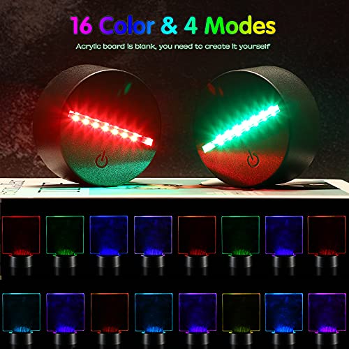 4 Pieces 3D Night LED Light Lamp Base with 4 Pieces Clear Acrylic Sheets & Remote Controls and Charging Cables Adjustable 16 Colors 4 Modes for Child - WoodArtSupply