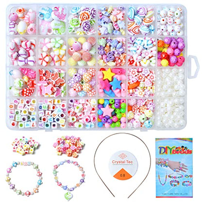 Jwxstore Kids DIY Bead Jewelry Making Kit, Beads for Girls Art and Craft Bracelets Necklace Hairband and Rings Toy for Age 4 5 6 7 8 9 10 11 Year Old - WoodArtSupply