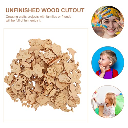 Ornament Crafts 100pcs Unfinished Wood Cutouts to Paint Ocean Animals Wooden Crafts Animal Wood Pieces for Home Decor Ornament DIY Craft Art Project PRETYZOOM