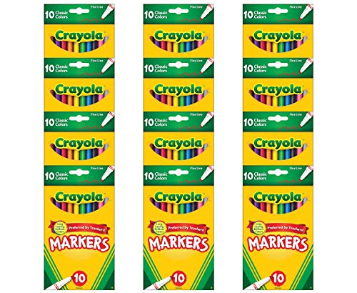 Crayola Fine Line Markers Bulk, School Supplies for Kids, 12 Marker Packs with 10 Colors, Multi - WoodArtSupply