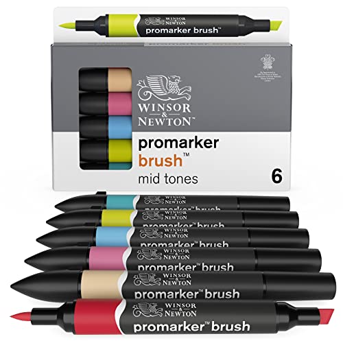 Winsor & Newton ProMarker Brush Set, 6 Count, Mid Tones Winsor & Newton