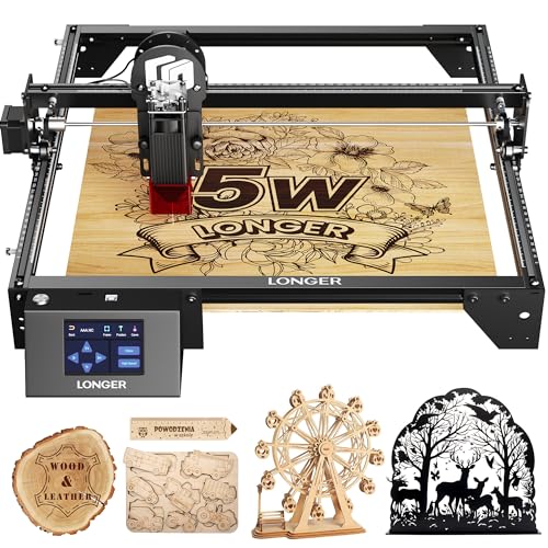 LONGER RAY5 Laser Engraver, 5W Output Laser DIY Engraving Machine, 40W Laser Engraving Cutter for Wood and Metal, 3.5" Touch Screen, Offline