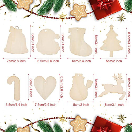 48 Pcs Christmas Wooden Photo Frames and Wooden Ornaments Unfinished Wooden Slices Frames with Hole Rope for Christmas Hanging Decorations Craft and Juexica