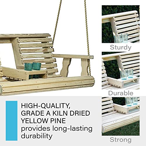 Porchgate Amish Heavy Duty 800 Lb Rollback Console Treated Porch Swing with Hanging Ropes (Unfinished) Porchgate