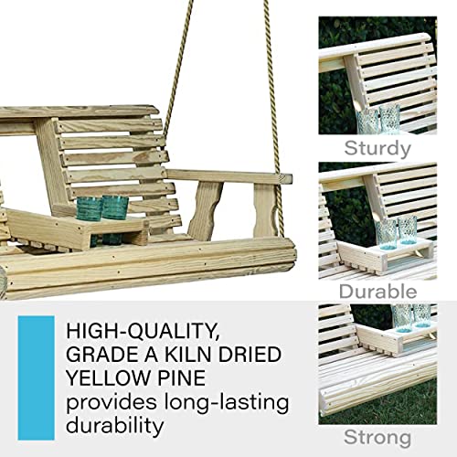 Porchgate Amish Heavy Duty 800 Lb Rollback Console Treated Porch Swing with Hanging Ropes (Unfinished) - WoodArtSupply