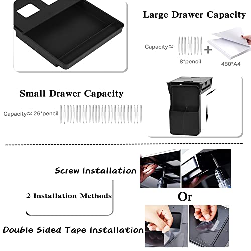 Navtcow Under Desk Drawer Storage Organizer - 2 Pack (Large and Small) Black - (Please Note - Drawer Size/No Lip Under Desktop) - 2 Installation - WoodArtSupply