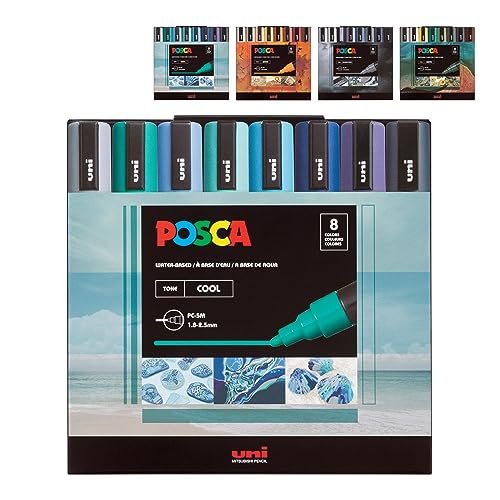 Uni Posca Cool Tones Acrylic Paint Marker Set, 8-Count, Quick-Drying, Non-Toxic, Ideal for Graffiti, Fine Art, DIY Projects, and More Uni Posca