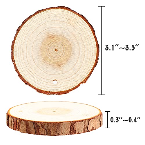Natural Wood Slices, 30 Pcs 3.1"-3.5" Unfinished Wood Craft Kit, Predrilled Wooden Circles with Hole Crafts Christmas Ornaments DIY Crafts Boqin