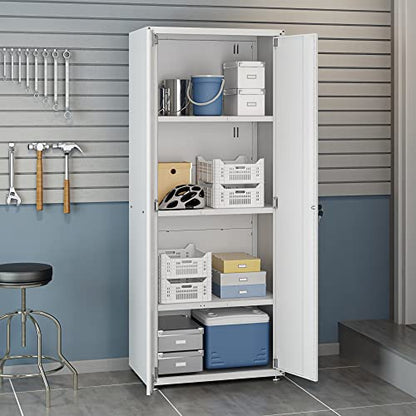 Manhattan Comfort Fortress Tall Wood Garage Cabinet in White - WoodArtSupply