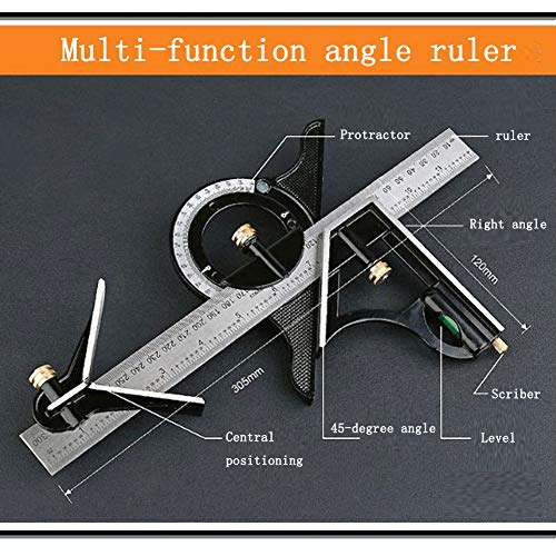 Stainless steel t square ruler Adjustable sliding combination Square Square Ruler & Protractor Level Measure Measuring Set 4-Piece 12" 4R Combination - WoodArtSupply