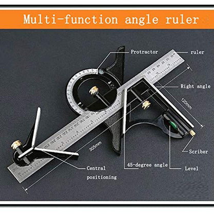 Stainless steel t square ruler Adjustable sliding combination Square Square Ruler & Protractor Level Measure Measuring Set 4-Piece 12" 4R Combination - WoodArtSupply