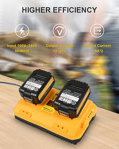 2-Pack Replacement for Dewalt 20V Batteries and 2-Port DCB102 Battery Charger Station Kit - Compatible with Dewalt 12-20V Batteries, Including a Tool COOMYXIN