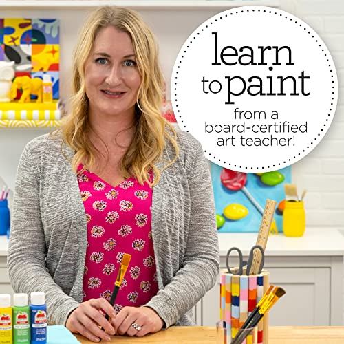Apple Barrel Art Lessons Paint and Brush Set, 34 pc Kit Including 23 2 fl oz Apple Barrel Acrylic Paint Colors, 1 2 fl oz bottle of Mod Podge Matte, Apple Barrel