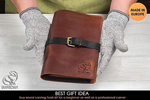 BeaverCraft Wood Carving Kit Deluxe Whittling Knives Set & Leather Strop for Carving Knife S15X Wood Carving Knives Set, Tools & Knife Strop with BeaverCraft