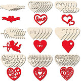 45 Pieces Valentine Wooden Cutouts Wood Heart Cutouts Ornaments Unfinished Heart Wood Slices Wood Cupid Shape Slices with 45 Pieces Hemp Rope for Maitys