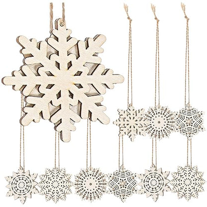 Abaodam Unfinished Christmas Wooden Ornaments 40 pcs Christmas Wood Decoration Christmas Embellishment Snowflake Table Scatter Xmas Gift Tags self