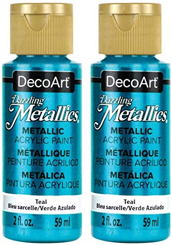DecoArt Dazzling Metallics Americana Acrylic Paint - 4 Pack Teal Craft Metallic Acrylic Paint - Multi Surface Iridescent Acrylic Paint Set for Arts DecoArt