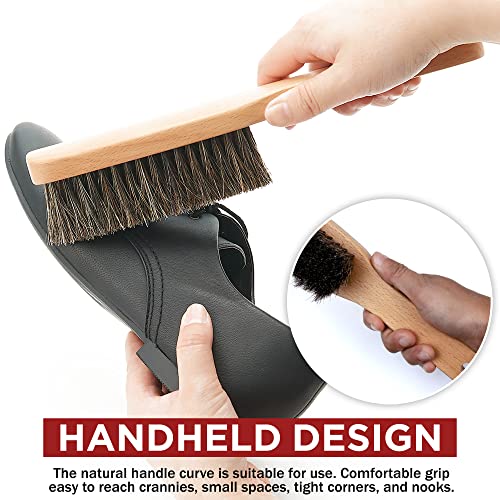 Horsehair Shoe Boot Brush 10.2 inches, Hat Brush, Hand Broom Brush by TAKAVU, 100% Soft Genuine Horse Hair Bristles, Long Beech Wood Handle for TAKAVU