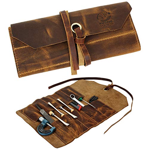 Leather Tool Roll Up Pouch - Leather Tool Wrench Roll/Chisel Bag by Rustic Town - WoodArtSupply