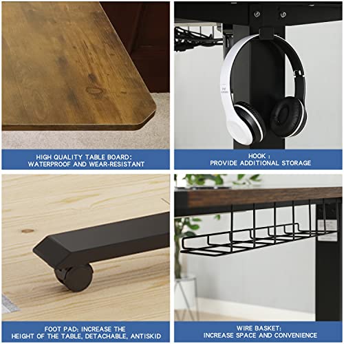 bilbil L-Shaped Electric Height Adjustable Standing Desk 59 Inches, Stand Up Rising Table for Home Office with Splice Board, Black Frame and Rustic bilbil