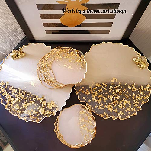 ResinWorld Silicone Resin Molds, 1 Pcs 10 inches Large Resin Tray Mold + 4 Pack 5 inches Geode Agate Coaster Molds, Geode Tray Molds, Tray and ResinWorld