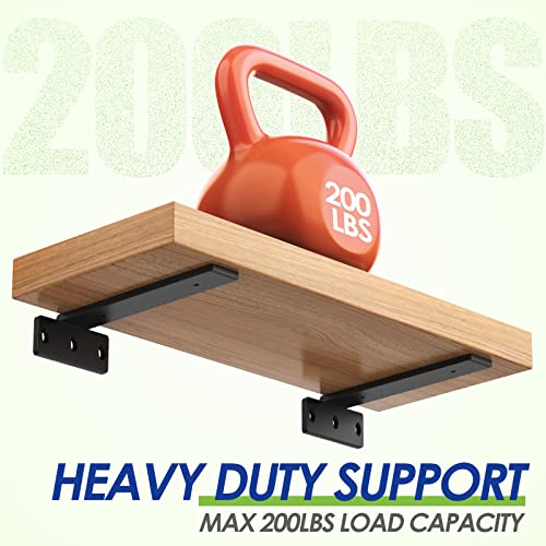 WENGUS Floating Shelf Bracket, 6 Inch Heavy Duty Hidden Shelf Brackets for Floating Wood Shelves, Black Metal L Bracket for DIY Kitchen Farmhouse Wengus